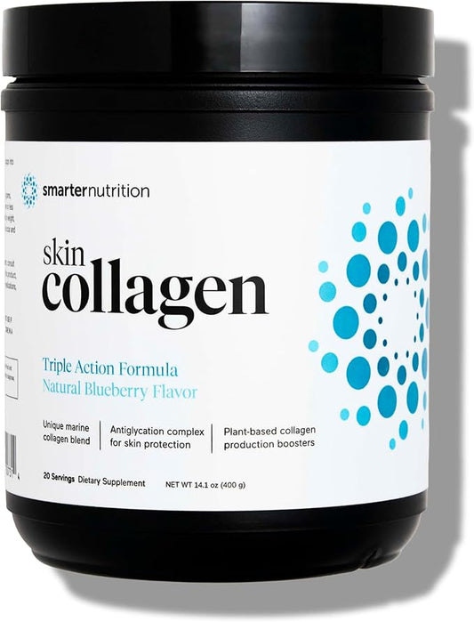 Smarter Nutrition Marine Collagen - Type 1 & 3 Peptides with Herbal Antioxidants for Skin and Hair Health - Vitamin E & C, Green Tea, Berry Powder, Quercetin - (20 Servings (Pack of 1))