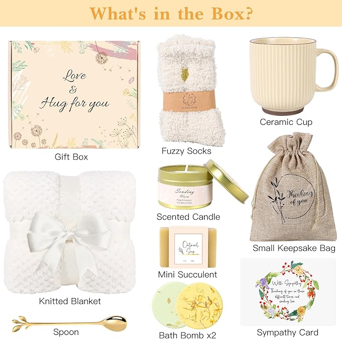 Sympathy Gift Baskets for Women, Care Package for Grieving Friend, Sorry for Your Loss Gift Basket, Get Well Soon Gift Basket for Sick Friends After Surgery Feel Better Gifts Thinking of You Gift