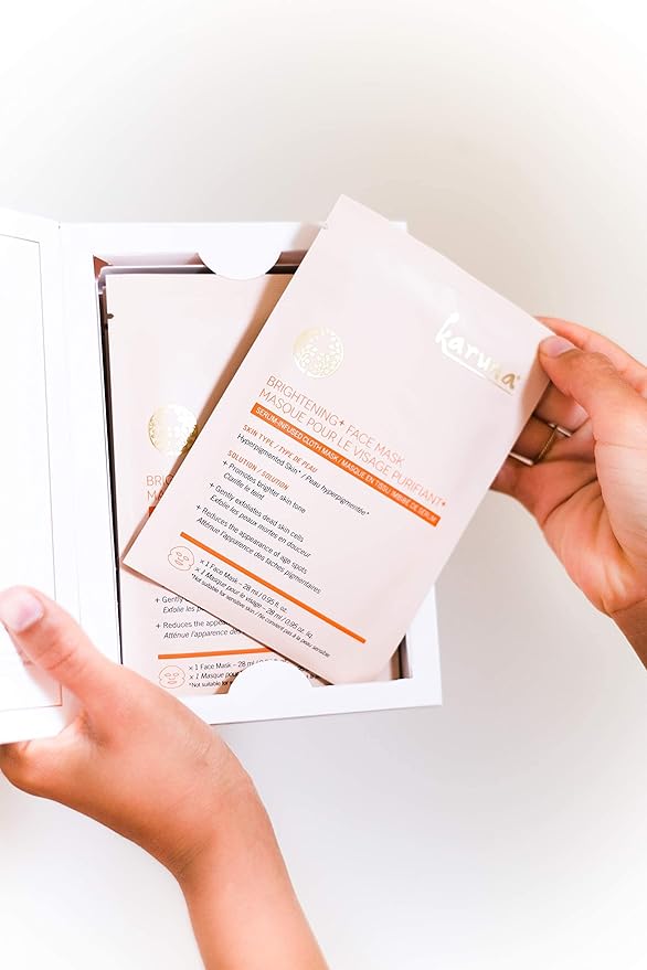 Karuna Skin - Brightening+ Sheet Masks for Radiant Skin, Hydrating Face Mask Skin Care Essential, Face Mask with Grapefruit Seed & Rare Asian Plant Extracts Plus Salicylic Acid, 4 Sheets per Pack