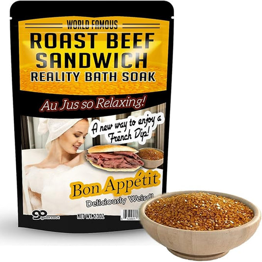 Amber Bath Salts - Luxury Roast Beef Sandwich Bath Soak - Funny Spa Gifts for Men & Women - Sea Salts - Au Jus French Dip