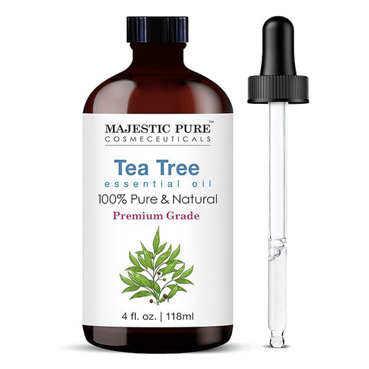 MAJESTIC PURE Tea Tree Essential Oil with Glass Dropper | 100% Pure and Natural Tea Tree Oil | Premium Grade Essential Oils for Diffusers, Skin, Aromatherapy, Massage | 4 Fl Oz