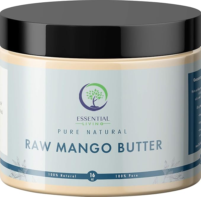 Essential Living: Unrefined Mango Butter - For Raw and Organic Lip Balms, Body Lotion, Body Butter, Body Scrub and Organic Soap Making - 16-oz. Jar - 100% Natural
