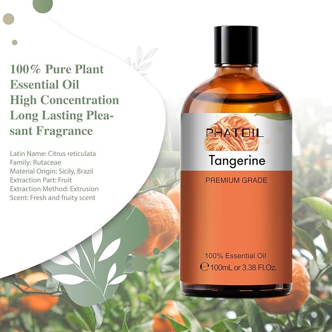 3.38FL.OZ Tangerine Essential Oil, for Aromatherapy Diffusers, Humidifiers, Great for DIY Candle and Soap Making, Huge 100ML Bottle