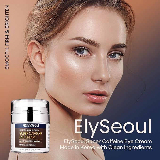 Korean Caffeine Collagen Eye Cream: Puffiness & Dark Circles Under Eye Treatment - Anti-Aging with Peptides & Hyaluronic Acid, 1 oz / 30g