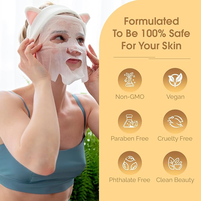 Face Sheet Mask with Vitamin C & E - Dermatologist Tested Korean Beauty Mask for Brightening & Deep Hydration - Premium Facial Treatment for Glowing & Rejuvenated Skin - 5 Pack