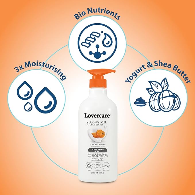 Lover's Care Goat Milk Body Lotion for Dry Skin Royal Jelly & Honey 27.05oz (800ml) - Combo Body Lotion & Body Wash…