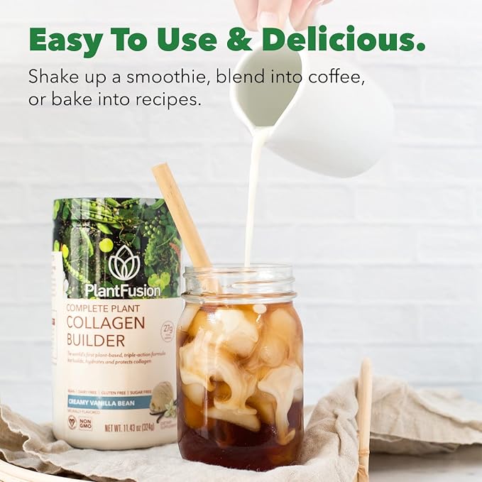 PlantFusion Vegan Collagen Powder - Plant Based Collagen Protein Powder for Muscle & Joints, Hair, Skin & Nails - Keto, Gluten Free, Soy Free, Non-Dairy, No Sugar, Non-GMO - Vanilla 11.43 oz