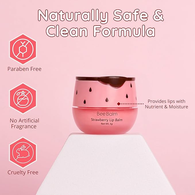 Original My Bee Balm Lip Balm - Strawberry Hydrating Balm Honey Pot for Dry, Chapped & Cracked Lips with Propolis, Honey & Vitamin E - Soften, Smooth & Reduce Lip Lines