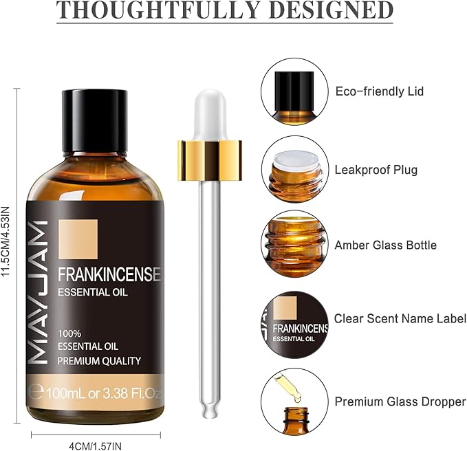 Frankincense Essential Oil 100ml, MAYJAM Premium Essential Oils for Aromatherapy, Diffuser, Soap Making, Candle Making, Large Bottle Frankincense Oil with Gift Box(3.38fl.oz)