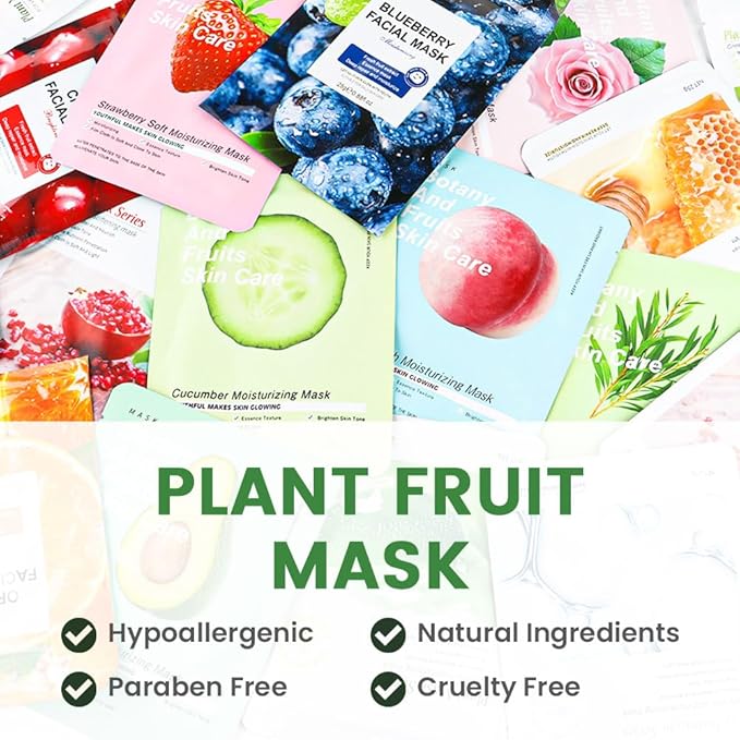8 Pack Cucumber Face Sheet Mask Skincare,Hydrating Face Mask For Sensitive Skin,Moisturize,Soothing,Nourish for All Skin Types,Natural Spa Party Facial Mask Skincare Set for Women Men Girls