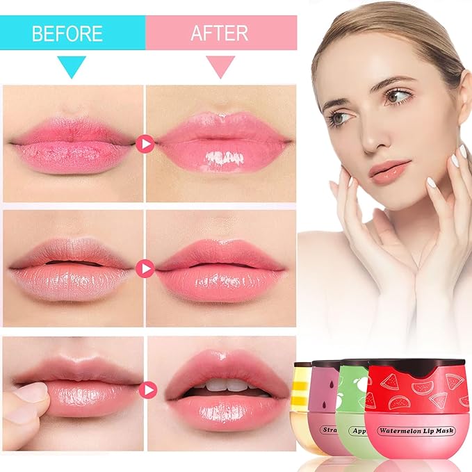 Honey Lip Balm Pot, 4 Pcs Honey & Strawberry & Apple Lime & Watermelon Lip Mask Propolis Lip Mask Moisturizing Hydrating Prevention Dry and Cracked Lip Scrubs Exfoliator