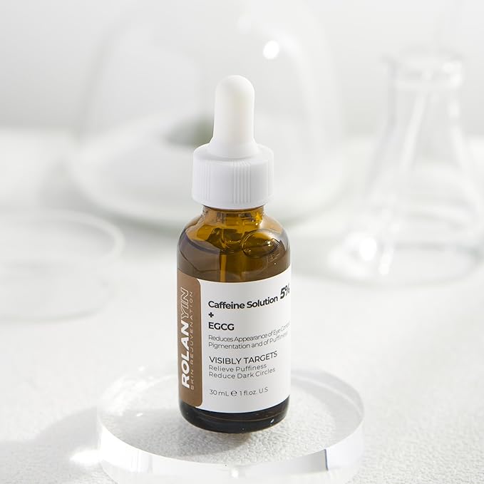 ROLANYIN Caffeine Solution 5% + EGCG Eye Serum for Puffiness Reduction Dark Circle Treatment Hydrating Firming and Soothing Anti Aging Nourishing Formula Eye Skin Care 1 Fl.Oz