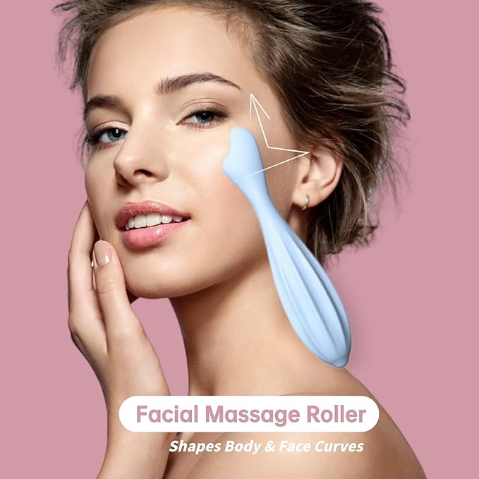 Silicone Facial Massage Roller, Face Massager Skin Lifting Tool Shapes Face Curves, Body Face Roller for Wrinkles and Skin Lifting Reduces Tiredness Promote Circulation for Women (Blue)