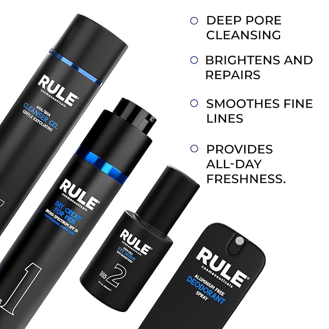 Men's Deluxe Gift Set, No.1 Men's Face Cream, No.8 Deodorant Spray, No.13 Cleanser Gel, No.2 Eye Serum, Eye & Skin Care Set