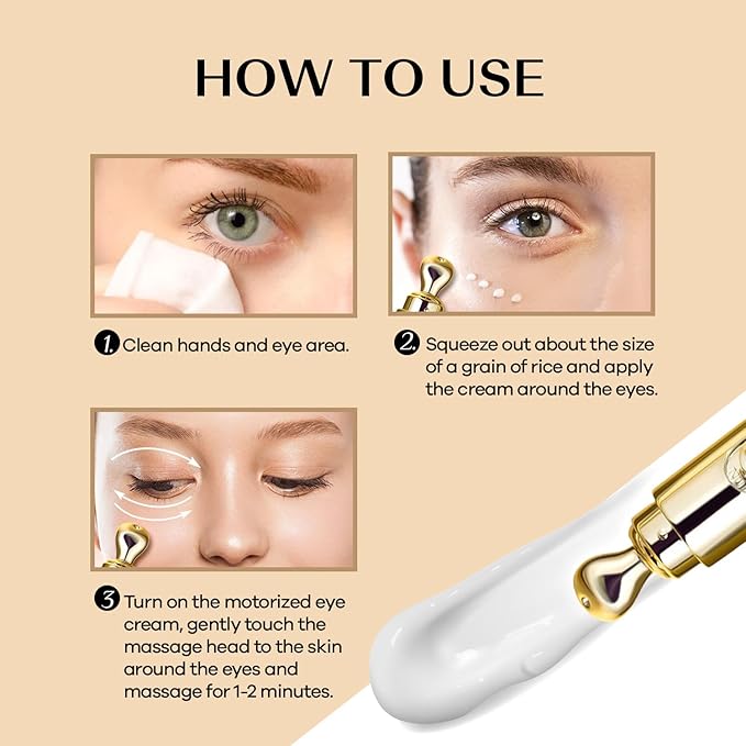 Eye Tightener Cream with Electric Massage Head, Smooths & Tightens the Look of Wrinkles Fine Lines Bags, Anti-Aging with Retinol Hyaluronic Acid, Tired Eye Refreshment with Gentle Vibration, 15ml