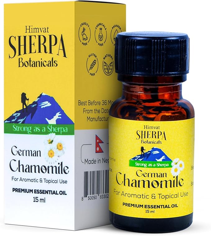 Sherpa Botanicals German Chamomile Essential Oil - 100% Pure & Natural Oils - Ideal for Aromatherapy, Diffusers, Massage Oil - Vegan, Paraben-Free, 15mL