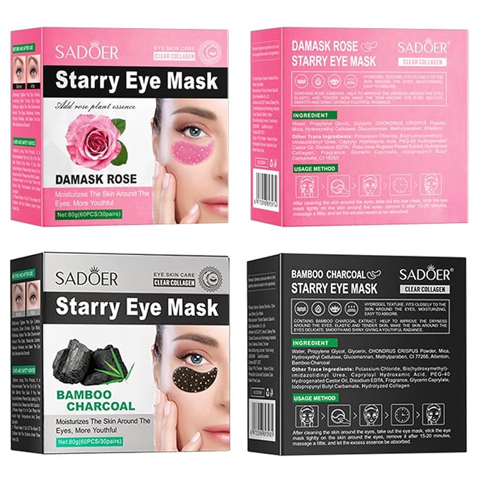 Eye Mask, Under Eye Patches 30 Pairs- Dark Circles, Puffy Eyes Treatments–Reduce Wrinkles and Fine Lines, Hydrating and Anti-Wrinkle Effect Under-Eye Patches with Hyaluronic Acid and Collagen (Bamboo Chartcoal)