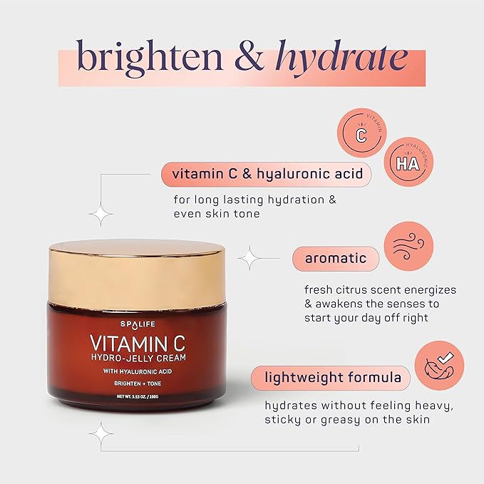 SpaLife Complete Vitamin C Skin Care Variety Bundle - Nourishing Under Eye Patches, Revitalizing Face & Eye Cream, and Potent Facial Serum for Youthful Radiance - Skincare Gift Set for Dry Skin