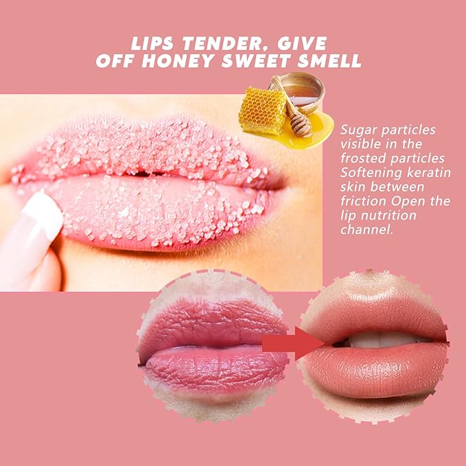 Lip Scrub, Lip Scrubs Exfoliator and Moisturizer with Lip Brush, Natural Gentle Lip Treatment, Peach Sugar Lip Scrub for Dry, Cracked and Dark Lips