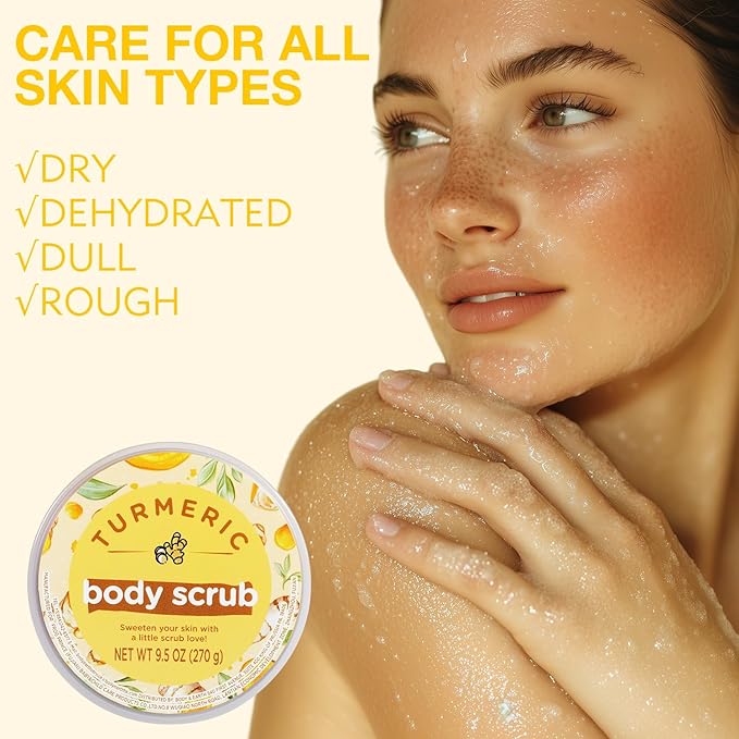 Turmeric Body Scrub, Turmeric Scrub for Private Area, Sugar Scrub for Body, Exfoliating Body Scrub for Smooth and Moisturized Skin, Natural Gifts for Women, 9.52oz