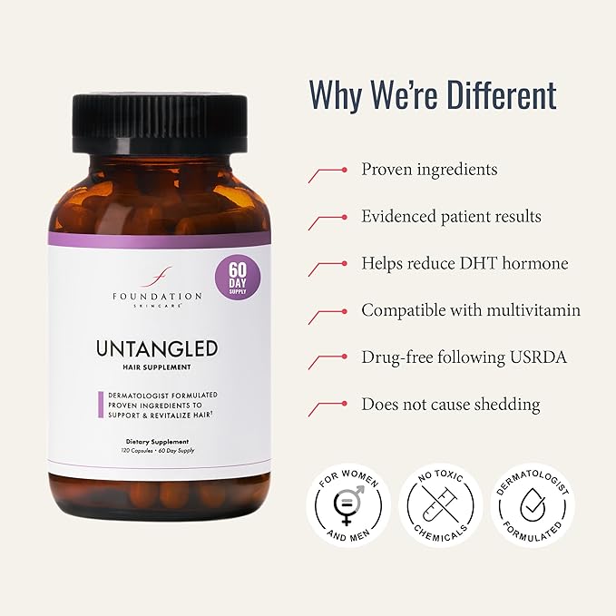 UnTangled Hair Vitamins (60-day supply) - Collagen & Biotin Supplement for Women & Men, Visibly Thicker, Faster Hair Growth