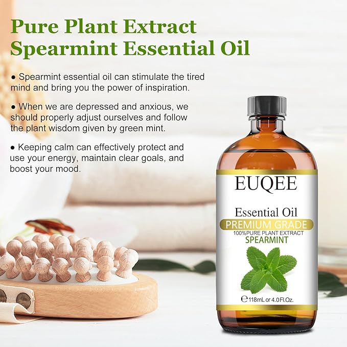 Spearmint Essential Oil Premium Grade Spearmint Oil Essential Oil with Glass Dropper, Great for Humidifier, Candle Making, Diffusers (118mL/4oz)