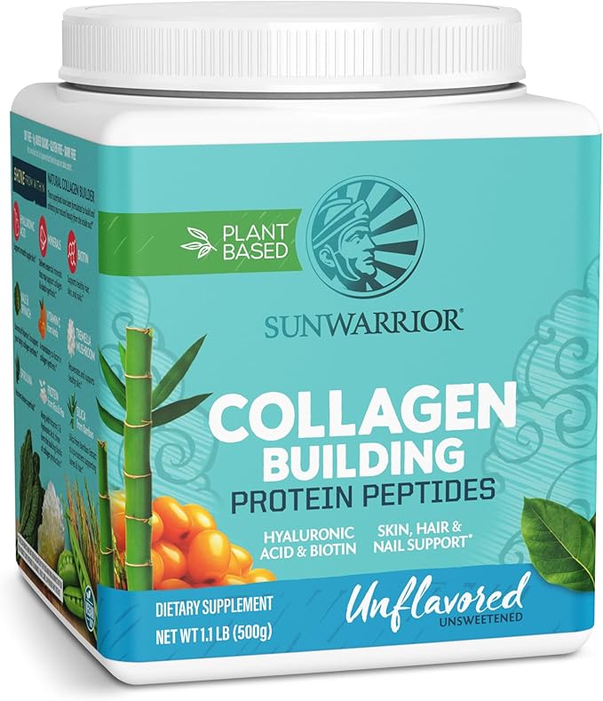 Vegan Collagen Building Powder Protein Peptide with Biotin Vitamin C Hyaluronic Acid Collagen Protein Powder for Hair Skin Nail Dairy Free Gluten Free | Unflavored by Sunwarrior