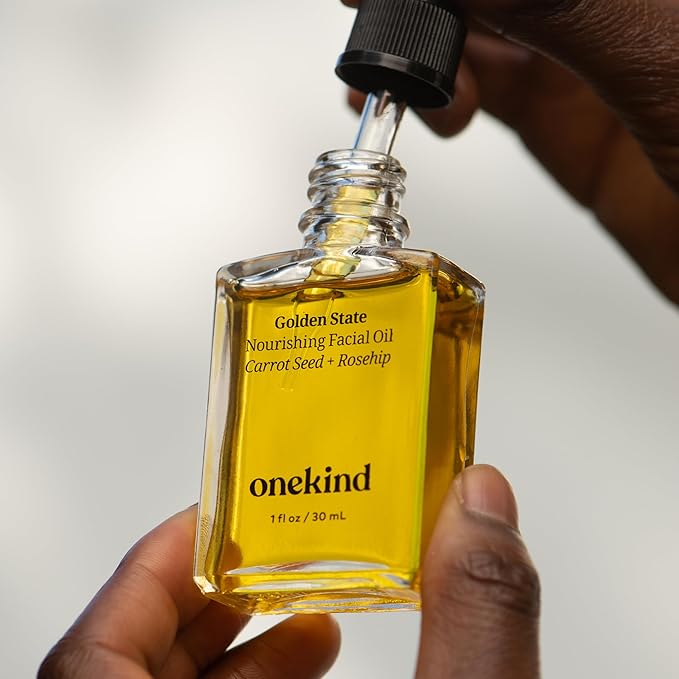 Onekind Golden State All-Natural Nourishing Facial Oil, Non-Comedogenic, Anti Aging Botanical Face Oil with Sea Buckthorn Extract, Rosehip, Carrot Seed and Apricot Oil for Skincare and Guasha, 1 Ounce