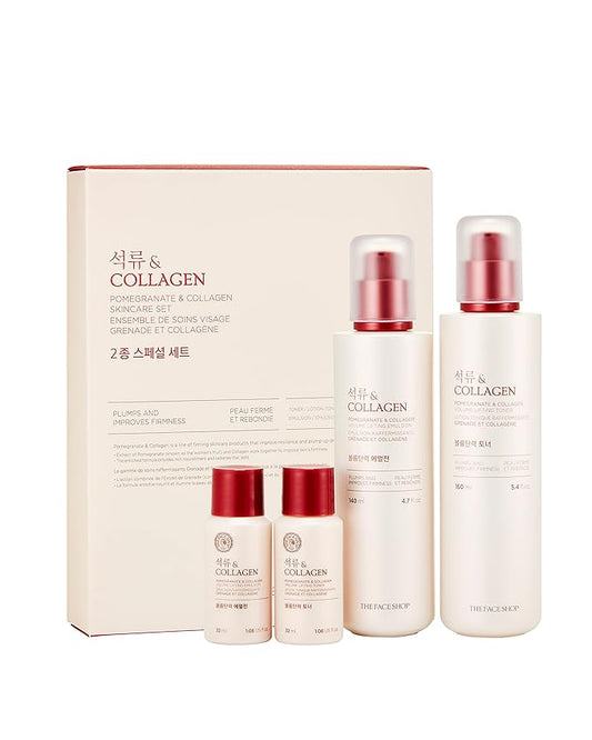 The Face Shop Pomegranate & Collagen Skincare Set | Deep Revitalizing Emulsion for Moisture Barrier Strengthening | Plump & Smoothen Skin | Korean Skincare Set, K-Beauty