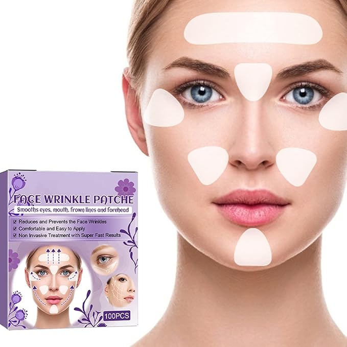 100 Pcs Face Tape for Wrinkles Lasting Face Lift Tape Overnight Invisible Silicone Face and Forehead Wrinkle Patches Neck Jowls Eye Cheek Chin Facial Lifting Instant Wrinkle Remover Strips