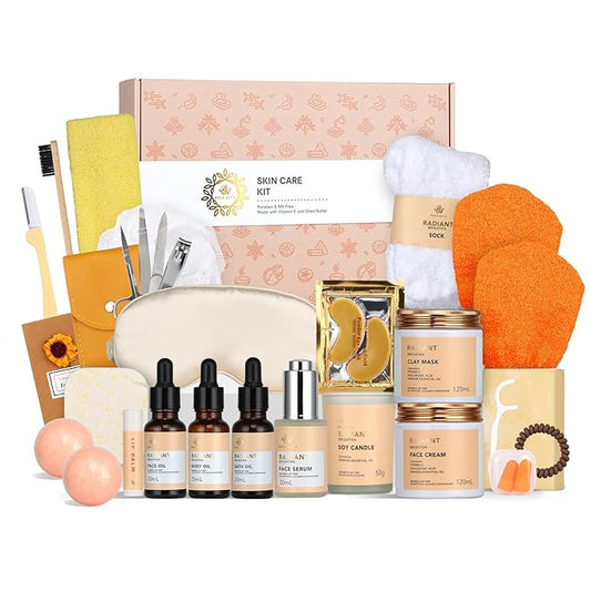 Skin Care Set for Women - Rosa Acca 28pcs Facial Kit at Home, Birthday Gifts Orange Vitamin C, Spa Gift Baskets for Women with Face Cream, Bath Oil, Mothers Day