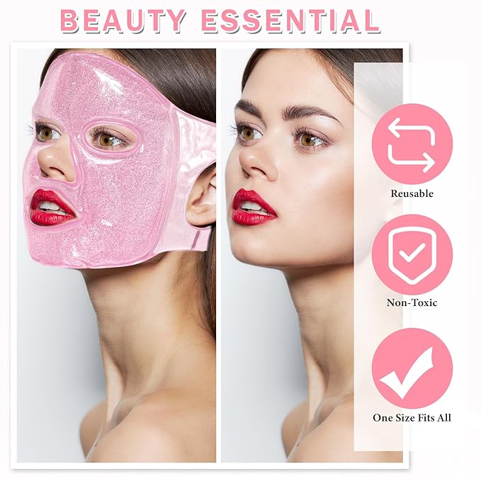 Geyoga Gel Ice Face Eye Mask Cooling Face Eye Masks for Reducing Puffiness, Dark Circles, Redness, Pain Relief, Migraine, Stress, Hot/Cold Pack Compress with Soft Plush Backing(Pink)