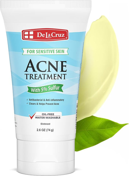 De La Cruz 5% Sulfur Ointment - Cystic Acne Treatment for Face and Body - Daily 10 Min Spot Treatment Mask - Safe and Effective Game Changing Hormonal Acne Treatment that Clears Up Pimples 2.6oz Tube