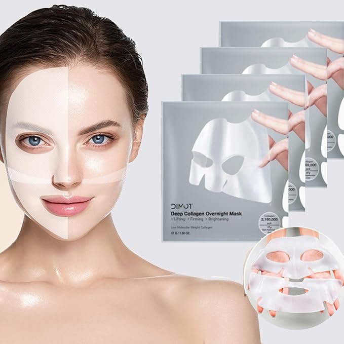 4 PACK Deep Collagen Overnight Mask, Bio-collagen Face Hydrogel Mask Korean Skincare Facial sheet masks for lifting, firming, and Elasticity Improvement (Collagen Mask)