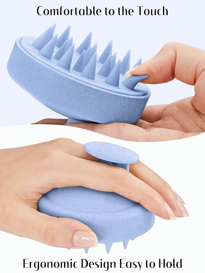 HEETA Scalp Massager Hair Growth 2-Pack, Silicone Scalp Scrubber Shampoo Brush for Exfoliation Dandruff Removal Head Massage Stress Relax, Wet & Dry Use for Women Men Hair Care, Wheat Straw Material