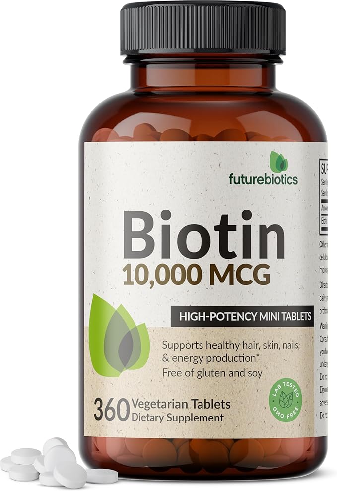 Futurebiotics Biotin 10,000 MCG High Potency Tablets Supports Healthy Hair, Skin & Nails & Energy Production, Non-GMO, 360 Vegetarian Tablets