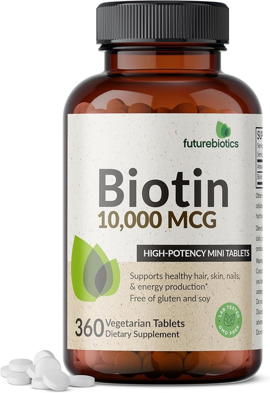Futurebiotics Biotin 10,000 MCG High Potency Tablets Supports Healthy Hair, Skin & Nails & Energy Production, Non-GMO, 360 Vegetarian Tablets