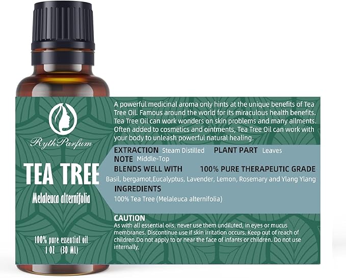 Pure Tea Tree Oil 30ML with 𝐆𝐫𝐚𝐝𝐮𝐚𝐭𝐞𝐝 𝐄𝐲𝐞 𝐃𝐫𝐨𝐩𝐩𝐞𝐫 - Therapeutic Grade for Skin, Hair, Face,Toenails | 100% Natural Melaleuca Tea Tree Essential Oil for Face,Piercings, Scalp