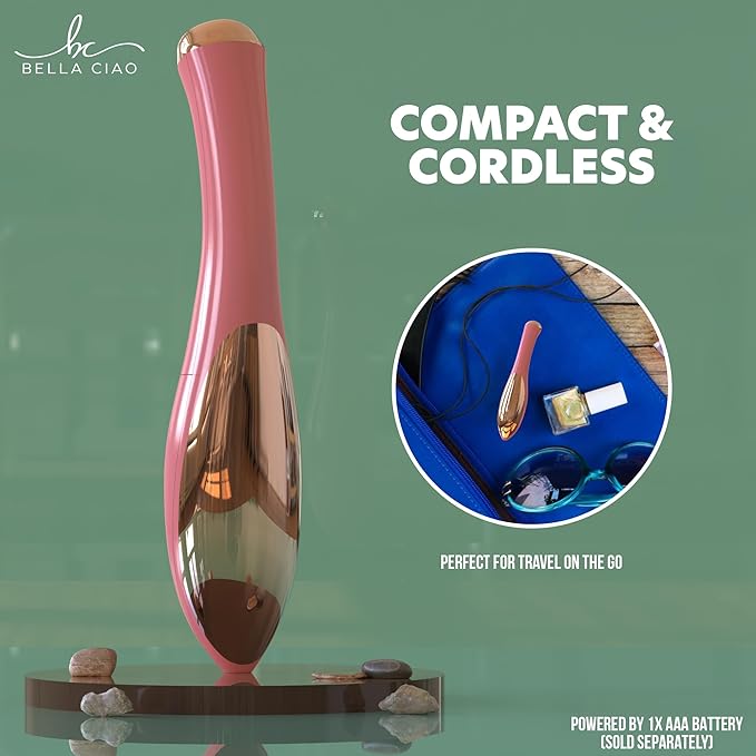 Bella Ciao Sonic Face and Eye Massager for Women, Vibration Massager for Dark Circles, Anti-Aging, Serum and Eye Cream Absorption, Battery Operated, Cordless Design