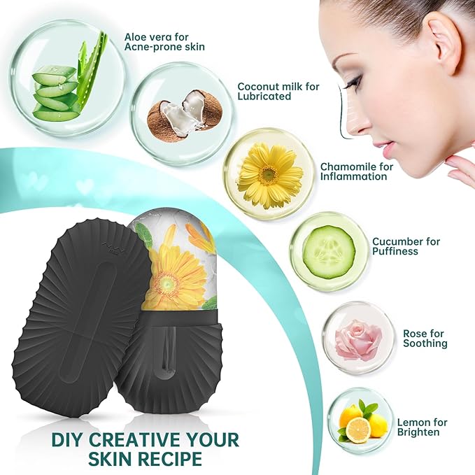 Ice Face Roller, Ice Cube Roller for Face，Facial Beauty Ice Roller Skin Care Tools,De-Puff Eye Bags, Reduce Migraine Pain（Black）