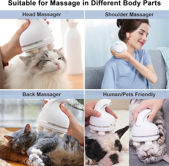 Electric Scalp Massager,Cordless Head Massager Scalp Stress Relax for Stimulating Hair Growth, Deep Clean, Blood Circulation and Stress Release for Pet with Four Replacement Massage Heads