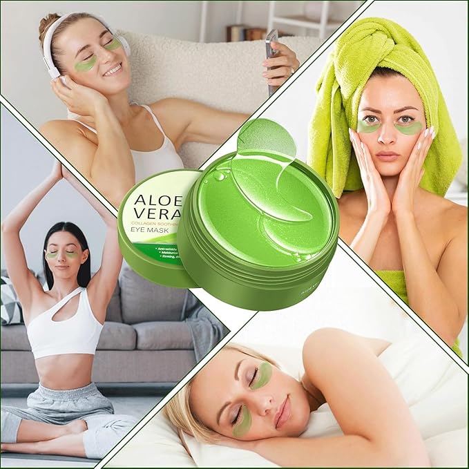 Under Eye Patches, Eye Mask, Eye Patches for Puffy Eyes and Dark Circles - 60 PCS Aloe Vera Under Eye Mask to Reduce Puffiness, Fine Lines, and Wrinkles with Pure Natural Extracts