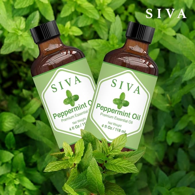SIVA Peppermint Essential Oil - 4 Fl Oz – Natural Peppermint Oil - for Diffuser, Face, Skin Care, Aromatherapy, Hair Care, Scalp and Body Massage - with Dropper