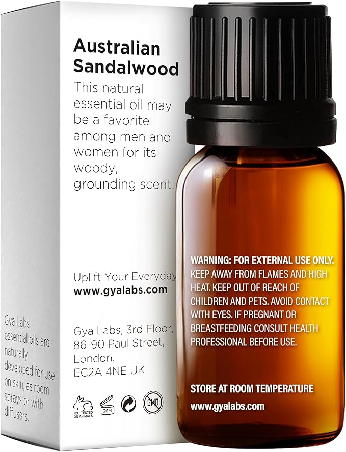 Gya Labs Australian Sandalwood Essential Oil for Skin & Hair - 0.34 Fl Oz - 100% Pure Natural Australian Sandalwood Oil for Diffuser, Aromatherapy Use & Candle Making - Warm Woodsy Scent