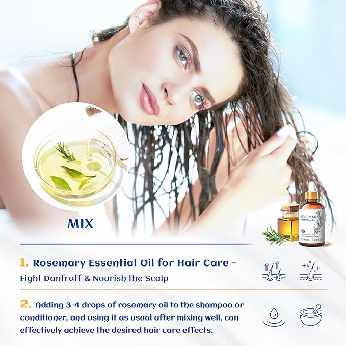 HIQILI Rosemary Essential Oil, for Hair Growth, Scalp, Add to Shampoo & Conditioner, 100% Pure & Natural - 1 FI Oz