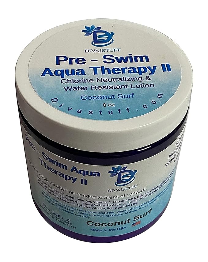 Diva Stuff Pre-Swim Aqua Therapy Chlorine Neutralizing Body Lotion, Protects Skin From Chlorine and Salt Water (Coconut Surf Water Resistant)