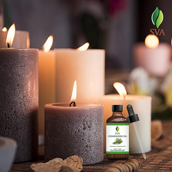 SVA Cedarwood Essential Oil – 4 Fl Oz – 100% Natural Cedar Juniperus Mexicana Oil - for Diffuser, Hair Care, Face, Skin Care, Aromatherapy, Scalp and Body Massage, Soap and Candles – with Dropper