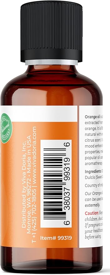 Viva Doria 100% Pure Sweet Orange Essential Oil, Undiluted, Food Grade, USA Orange Oil, 30 mL (1 Fl Oz)