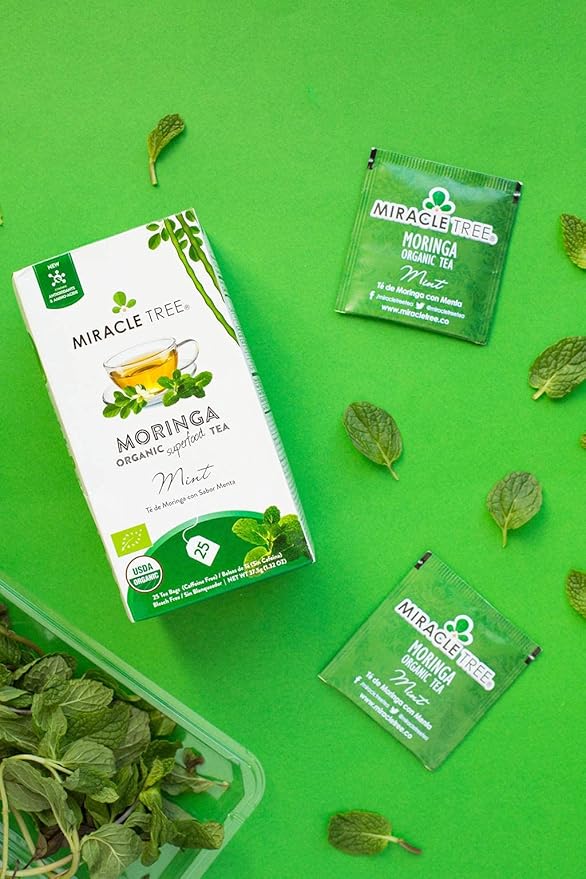 Miracle Tree - 6 Count of Organic Moringa Superfood Tea, 25 Individually Sealed Tea Bags, Mint (Keto, Detox, Energy/Immunity Booster, Vegan, Gluten-Free, Organic, Non-GMO, Caffeine-Free)