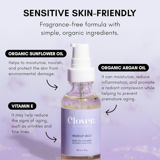 Clover Makeup Melt Milky Cleansing Oil | Gentle Makeup Removal, Skin-Friendly Formula and Residue-Free Rinse | Cruelty-Free & Vegan Face Oil